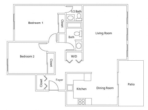 Floor plan for 2 beds, 1.5 baths, 1170 sqft